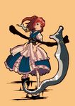  alternate_weapon hair_bobbles hair_ornament kiseru onozuka_komachi pipe pipe_in_mouth red_eyes red_hair scythe short_hair smoking solo sonson_(eleven) tabi touhou two_side_up weapon 