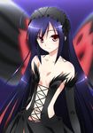  accel_world antenna_hair bare_shoulders blue_hair butterfly_wings collarbone detached_sleeves elbow_gloves flat_chest gloves hairband izumi_mahiru kuroyukihime lolita_hairband looking_at_viewer navel red_eyes smile solo wings 