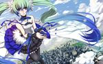  7th_dragon_(series) 7th_dragon_2020 aqua_hair bare_shoulders blue_eyes cross_akiha gradient_hair hatsune_miku long_hair multicolored_hair pantyhose solo twintails very_long_hair vocaloid 