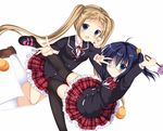  black_hair blonde_hair blue_eyes chuunibyou_demo_koi_ga_shitai! dekomori_sanae eyepatch kurusu_ren multiple_girls one_side_up school_uniform short_hair takanashi_rikka thighhighs twintails 