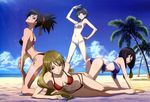  absurdres all_fours arm_support arm_up armpits ass barefoot beach bikini black_hair breasts brown_hair character_request cleavage cloud day feet front-tie_top hand_on_hip hazaki_emiru highres izuriha_sasame kasumi_raika kneeling legs lens_flare light_rays long_hair looking_at_viewer looking_back lying m3:_sono_kuroki_hagane medium_breasts multi-strapped_bikini multiple_girls navel non-web_source nyantype ocean official_art on_side outdoors palm_tree ponytail shaft_look short_hair side-tie_bikini sky small_breasts sunbeam sunlight swimsuit tree water yuzuki_maamu 