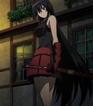  akame akame_ga_kill! black_hair highres long_hair looking_down red_eyes screencap skirt solo standing stitched sword weapon 