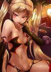  :p black_gloves blazblue blonde_hair bow breasts elbow_gloves finger_to_mouth gii gloves hair_bow highres ichigai_(hayawossan) long_hair looking_at_viewer nago naughty_face navel rachel_alucard red_eyes small_breasts smile tongue tongue_out twintails very_long_hair 