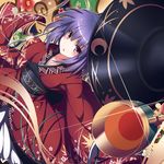  album_cover bowl cover floral_print hammer hat holding_needle japanese_clothes kimono long_sleeves looking_at_viewer needle obi pink_eyes purple_hair sash solo sukuna_shinmyoumaru touhou ugume wide_sleeves 