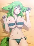  bikini breasts cleavage green_hair highres kijigami_(momo_kyun_sword) long_hair momo_kyun_sword screencap solo swimsuit yellow_eyes 