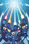  5boys android arm_cannon beam capcom epic helmet hoshikawa_subaru hoshikawa_subaru_(rockman) kylee_henke male_focus multiple_boys multiple_persona nintendo rock_volnutt rockman rockman_(character) rockman_(classic) rockman_dash rockman_exe rockman_exe_(character) rockman_x ryuusei_no_rockman spiked_hair super_smash_bros. visor weapon x_(rockman) 