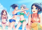  :d alternate_hairstyle aoba_kokona ball barefoot beach beachball bikini black_hair blue_bikini blue_eyes blush breasts brown_hair cleavage closed_eyes cloud collarbone day floral_print flower flying_sweatdrops folded_ponytail frilled_bikini frills green_bikini green_eyes grey_hair hair_flower hair_ornament hair_scrunchie hair_up hairclip halterneck kuraue_hinata leaning_forward long_hair looking_at_another low_twintails medium_breasts midriff multiple_girls navel no_eyewear open_mouth orange_bikini outdoors outstretched_arms pink_bikini polka_dot polka_dot_bikini polka_dot_swimsuit profile red_eyes saitou_kaede_(yama_no_susume) scrunchie short_hair small_breasts smile standing striped striped_bikini swimsuit thigh_gap touboku twintails updo water yama_no_susume yukimura_aoi 