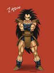  armor black_hair crossed_arms dragon_ball dragon_ball_z full_body long_hair male_focus muscle nestkeeper raditz red_background scouter solo spiked_hair standing 
