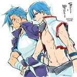  bandaid blue_hair dual_persona kamina multiple_boys nonosaki open_clothes open_shirt red_eyes shirt sketch tengen_toppa_gurren_lagann tengen_toppa_gurren_lagann:_parallel_works 