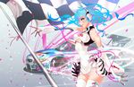  absurdres bad_id bad_pixiv_id bare_shoulders blue_eyes blue_hair bmw bmw_z4 car checkered checkered_flag confetti cowboy_shot dress eyeshadow flag gloves goodsmile_company goodsmile_racing ground_vehicle hatsune_miku headphones highres long_hair makeup max_factory motor_vehicle open_clothes pointing profile race_queen racecar racing_miku racing_miku_(2014) ribbon rukiana short_dress smile smiley_face solo thighhighs twintails underwear upskirt vocaloid 
