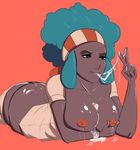  afro after_sex aloe_(pokemon) ass breasts breasts_outside bust_cup butt_crack cum cum_on_body cum_on_breasts cum_on_upper_body cum_pool cum_string dark_nipples dark_skin green_hair gutter_kirby gym_leader headband lactation large_breasts lips lying nipples on_stomach panties pokemon pokemon_(game) pokemon_bw shiny shiny_skin smile solo thong underwear very_dark_skin 