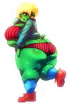  big_breasts big_butt blonde_hair blue_eyes breasts butt female green_skin hair looking_at_viewer looking_back orc overweight solo thick_thighs winterweather 