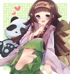  :d alluka_zoldyck androgynous bangs barefoot blue_eyes blunt_bangs blush brown_hair feet hairband heart hunter_x_hunter japanese_clothes long_hair open_mouth otoko_no_ko polka_dot polka_dot_background smile soles stuffed_animal stuffed_lion stuffed_panda stuffed_toy toes usamata 