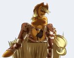  2014 albana-the-dragoness anthro anthrofied applejack_(mlp) blonde_hair breasts earth_pony equine eyes_closed female friendship_is_magic fur gloves hair hat hay horse mammal masturbation my_little_pony nipples open_mouth orange_fur pony pussy pussy_juice saliva solo 