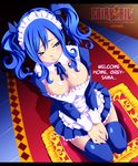  1girl apron blue_eyes blue_hair blush breasts fairy_tail juvia_loxar large_breasts maid maid_apron solo thighhighs twintails 