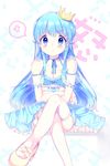  anger_vein bare_shoulders blue_eyes blue_hair blush breasts choker cleavage crossed_arms crossed_legs crown earrings happinesscharge_precure! jewelry long_hair looking_at_viewer precure ribbon_choker shiramori_sawa shirayuki_hime sitting small_breasts solo thighhighs white_legwear 