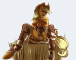  2014 albana-the-dragoness anthro anthrofied applejack_(mlp) balls blonde_hair breasts dickgirl earth_pony equine eyes_closed friendship_is_magic fur gloves hair hat hay horse intersex mammal masturbation my_little_pony nipples open_mouth orange_fur penis pony saliva solo 