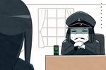  1boy 1girl abyssal_admiral_(kantai_collection) admiral_suwabe black_hair kantai_collection kei-suwabe ru-class_battleship shinkaisei-kan sweat sweating_profusely translated 