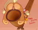  alphorn anatomically_correct anus applejack_(mlp) back_turned blonde_hair chocolate clitoral_winking earth_pony english_text equine female feral freckles friendship_is_magic fur hair horse looking_at_viewer looking_back mammal mouth_hold my_little_pony one_eye_closed orange_fur pony pussy raised_tail ratofdrawn shaded signature text 