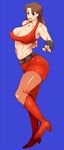  1girl bare_knuckle blaze_fielding blue_background boots breasts large_breasts looking_at_viewer mafen muscle pantyhose simple_background solo 