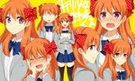  black_legwear blush bow expressions gekkan_shoujo_nozaki-kun long_hair multiple_views orange_hair polka_dot polka_dot_bow purple_eyes rouman_academy_uniform sakura_chiyo school_uniform thighhighs yuzumikoto zettai_ryouiki 