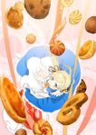  alice_(wonderland) bad_id bad_pixiv_id blonde_hair blue_eyes cookie food from_above highres jam_cookie kurono_kuro long_hair looking_up original solo 