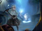  animal_ears axe battle_axe blood boar brown_dress capelet comic dress gem glowing glowing_eyes inishie_kumo jewelry long_sleeves mouse_ears mouse_tail nazrin necklace pendant red_eyes silver_hair solo tail torch touhou wallpaper water weapon 