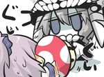  aoba_(kantai_collection) blue_eyes chibi commentary eating feeding force_feeding goma_(gomasamune) kantai_collection mario_(series) monster multiple_girls mushroom pale_skin ponytail purple_hair shinkaisei-kan super_mario_bros. super_mushroom sweatdrop tentacles they_had_lots_of_sex_afterwards wo-class_aircraft_carrier 