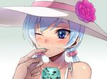  bad_id bad_pixiv_id blue_eyes blue_hair blush food happinesscharge_precure! hat hosshiwa ice_cream light_blue_hair long_hair low_twintails mogiki_hayami one_eye_closed precure scrunchie solo_focus sun_hat twintails upper_body 