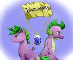  2014 cutie_mark dragon english_text equine fangs female friendship_is_magic gem gold green_eyes green_hair hair horn male mammal my_little_pony necklace paper pia-sama ponification sapphire slit_pupils spike_(mlp) text unicorn 