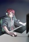  absurdres bad_id bad_pixiv_id casual computer headphones highres jacket jojo_no_kimyou_na_bouken kakyouin_noriaki keyboard_(computer) linjie male_focus mouse_(computer) red_eyes red_hair solo 