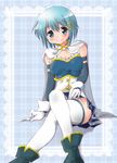  bad_id bad_pixiv_id blue_eyes blue_hair cape gloves hair_ornament hairclip magical_girl mahou_shoujo_madoka_magica mahou_shoujo_madoka_magica_movie miki_sayaka nakasawa_kei short_hair sitting smile solo soul_gem thighhighs zettai_ryouiki 