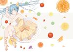  apple aqua_eyes aqua_hair cherry dress food fruit grapes hatsune_miku high_heels kiwifruit lemon lime_(fruit) long_hair looking_at_viewer minasenagi orange smile solo strawberry twintails vocaloid 