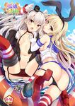  :&lt; :3 amatsukaze_(kantai_collection) areola_slip areolae ass bare_shoulders black_panties blonde_hair blue_skirt blue_sky blush bottomless breast_grab breasts cannon cloud collarbone cover cover_page covered_nipples crop_top day doujin_cover elbow_gloves fang garter_straps gloves grabbing hair_ornament hairband highres hinata_sora innertube kantai_collection long_hair long_sleeves looking_away looking_back midriff miniskirt multiple_girls navel nipples no_bra open_clothes open_mouth open_shirt orange_eyes outdoors panties panty_pull pleated_skirt red_panties rensouhou-chan rensouhou-kun sailor_collar school_uniform serafuku shimakaze_(kantai_collection) shirt silver_hair skirt sky sleeveless sleeveless_shirt small_breasts striped striped_legwear text_focus thighhighs underwear very_long_hair water white_gloves yellow_eyes 