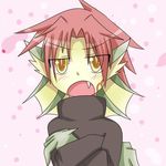  bangs blush crossed_arms dragon_girl facial_tattoo fang granberia looking_at_viewer mon-musu_quest! monster_girl open_mouth red_hair scales short_hair solo sweater tattoo tau_(tau_1111) turtleneck upper_body yellow_eyes 
