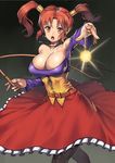  black_legwear breasts dragon_quest dragon_quest_viii dress energy jessica_albert jewelry large_breasts nagase_haruhito necklace open_mouth orange_eyes orange_hair pantyhose purple_shirt shirt solo twintails whip 