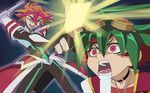  2boys cocco_neis cosplay male male_focus mokota_michio multiple_boys sakaki_yuuya sakaki_yuya saliva yu-gi-oh! yuu-gi-ou_arc-v 