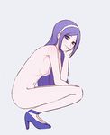  aono_miki breasts chin_rest fresh_precure! hairband long_hair navel nipples nude precure purple_eyes purple_hair small_breasts smile squatting unpale 