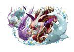  adachi_yousuke animal animal_ears aqua_eyes bare_shoulders bow chain coin dolphin hat headdress leotard long_hair looking_at_viewer official_art open_mouth pointy_ears ponytail purple_hair puzzle_&amp;_dragons robe ruka_(p&amp;d) side_ponytail single_thighhigh solo thighhighs top_hat water white_legwear yellow_bow 
