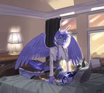  2014 anthro anthrofied armor bed blue_hair breasts clothing cutie_mark duo eyes_closed fangs female friendship_is_magic green_eyes hair lamp legwear lying mariah_wolves_(mlp) mlae my-little_pony my_little_pony nipples on_back penetration penis pussy royal_guard_(mlp) sex sharp_teeth siberwar skirt stockings teeth two_tone_hair vaginal vaginal_penetration white_hair 