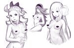  agnes_oblige ahoge bangs bar_censor blunt_bangs bow bravely_default:_flying_fairy bravely_default_(series) bravely_second:_end_layer breasts censored collage edea_lee flower hair_bow hair_flower hair_ornament hair_over_one_eye hairband long_hair magnolia_arch monochrome multiple_girls nude sho-n-d sketch small_breasts upper_body 