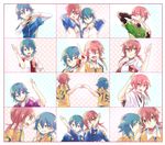  aqua_hair ayumu8828 closed_eyes fist_bump gakuran inazuma_eleven_(series) inazuma_eleven_go inazuma_eleven_go_chrono_stone inazuma_eleven_go_vs_danball_senki_w jacket japanese_clothes kariya_masaki kirino_ranmaru lightning_bolt male_focus multiple_boys open_mouth pink_hair raimon raimon_school_uniform raimon_soccer_uniform school_uniform shinsei_inazuma_japan soccer_uniform sportswear track_jacket twintails v whispering 