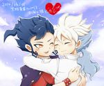  bad_id bad_pixiv_id blue_hair blush closed_eyes hakuryuu_(inazuma_eleven) heart hug inazuma_eleven_(series) inazuma_eleven_go long_hair male_focus multicolored_hair multiple_boys one_eye_closed ponytail smile tsurugi_kyousuke two-tone_hair white_hair yaoi yellow_eyes yono_(yoonoo) 