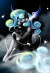  2014 absurd_res anthro anthrofied blue_eyes blue_hair blumagpie breasts cleavage clothed clothing cloud cutie_mark equine eyeshadow gem hair hi_res horse looking_at_viewer makeup mammal my_little_pony original_character pony sitting stars translucent_hair wings 