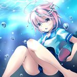  bubble hair_ornament i-58_(kantai_collection) janne_cherry kantai_collection open_mouth pink_eyes pink_hair sailor_collar school_swimsuit short_hair solo swimsuit swimsuit_under_clothes torpedo underwater 