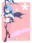  1girl blue_hair breasts cleavage disgaea disgaea_d2 genderswap laharl laharl-chan long_hair medium_breasts red_eyes scarf 