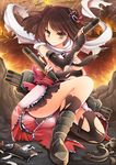  bangs brown_eyes brown_hair elbow_gloves gloves goushou hair_ornament kantai_collection looking_at_viewer remodel_(kantai_collection) scarf sendai_(kantai_collection) short_hair smile solo torn_clothes torpedo two_side_up white_scarf 