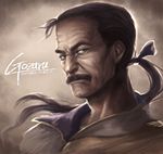  black_hair bow cayenne_garamonde facial_hair final_fantasy final_fantasy_vi frown hair_bow looking_at_viewer male_focus mustache old_man ponytail portrait profile signature solo usuke veins wrinkled_skin 