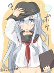  ? bad_id bad_pixiv_id bottomless groin hat hibiki_(kantai_collection) kantai_collection long_hair looking_at_viewer musouzuki neckerchief open_mouth school_uniform serafuku silver_eyes silver_hair sleepy solo upper_body 