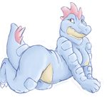  breasts brown_eyes chubby female feraligatr looking_at_viewer looking_at_viwer nintendo plain_background pok&eacute;mon unknown_artist video_games white_background 